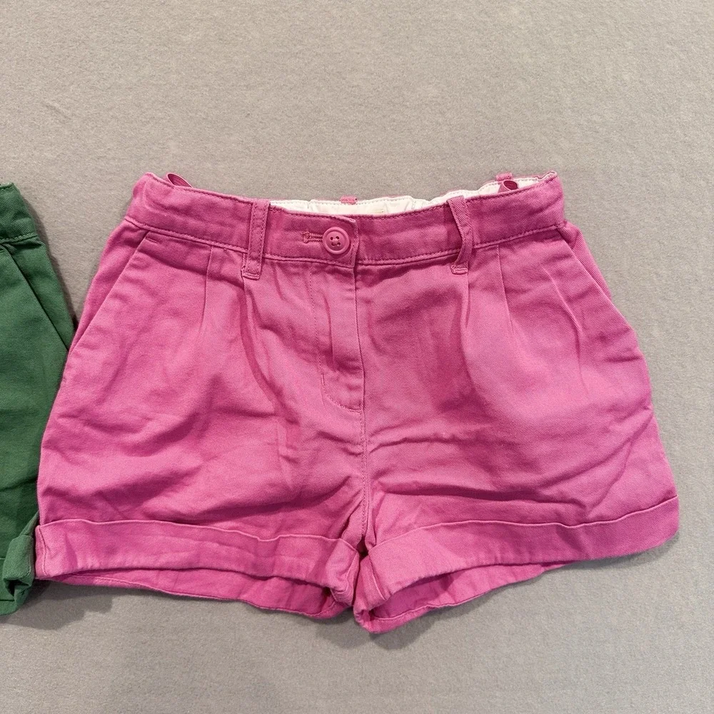 Crewcuts J.Crew Girls Green & Pink Pleated Chino Shorts Lot Of 2 Adj Waist Sz 8